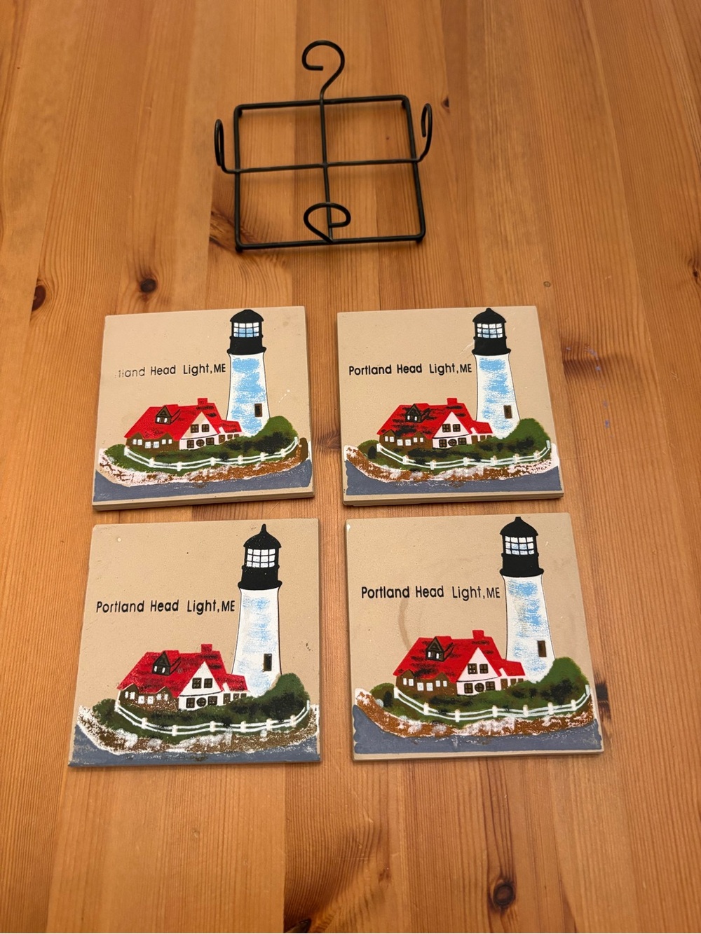 Vintage Portland Head Light ME Ceramic Drink Coasters Set of 4 Beach house Decor